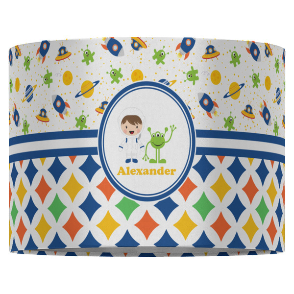 Boy's Space & Geometric Print 16" Drum Lampshade - FRONT (Fabric)