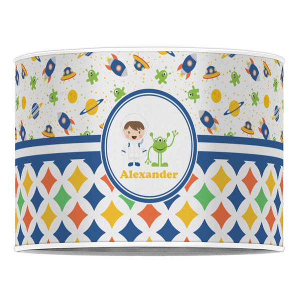 Boy's Space & Geometric Print 16" Drum Lampshade - FRONT (Poly Film)