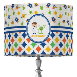 Boy's Space & Geometric Print 16" Drum Lamp Shade - Fabric (Personalized)