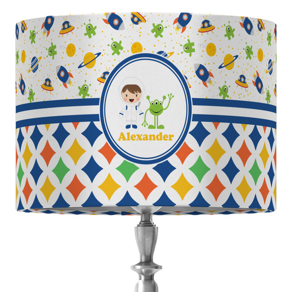Custom Boy's Space & Geometric Print 16" Drum Lamp Shade - Fabric (Personalized)