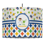 Boy's Space & Geometric Print 16" Drum Pendant Lamp - Fabric (Personalized)