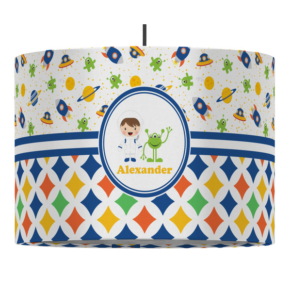 Custom Boy's Space & Geometric Print Drum Pendant Lamp (Personalized)
