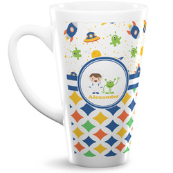 Boy's Space & Geometric Print 16 Oz Latte Mug (Personalized)