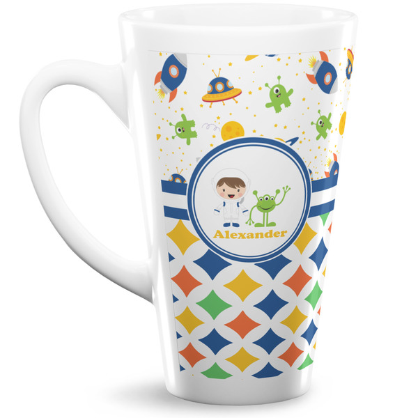 Custom Boy's Space & Geometric Print Latte Mug (Personalized)