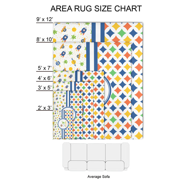 Boy's Space & Geometric Print 2'x3' Indoor Area Rugs - Size Chart