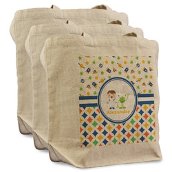 Boy's Space & Geometric Print Reusable Cotton Grocery Bags - Set of 3 (Personalized)