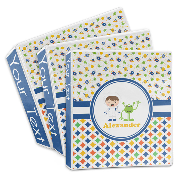 Custom Boy's Space & Geometric Print 3-Ring Binder (Personalized)