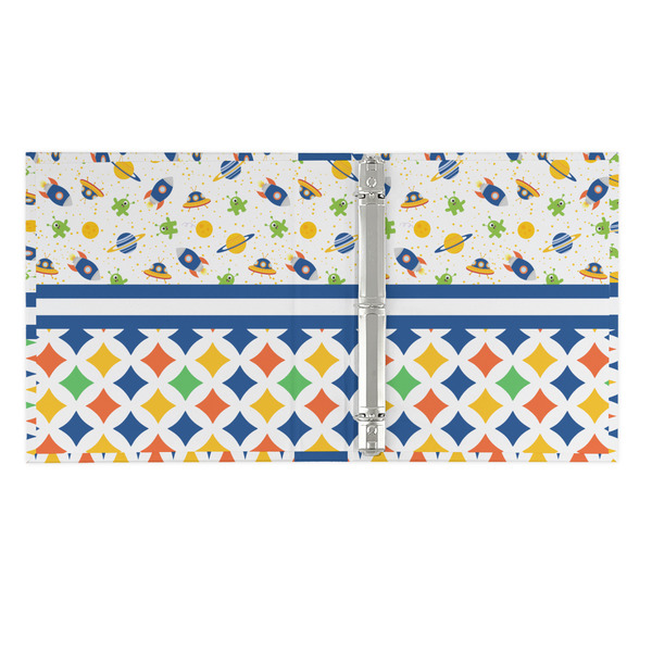 Boy's Space & Geometric Print 3 Ring Binders - Full Wrap - 1" - OPEN INSIDE