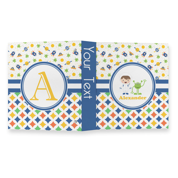 Boy's Space & Geometric Print 3 Ring Binders - Full Wrap - 1" - OPEN OUTSIDE