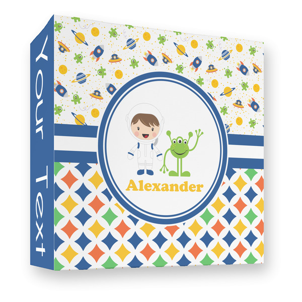 Boy's Space & Geometric Print 3 Ring Binders - Full Wrap - 3" - FRONT