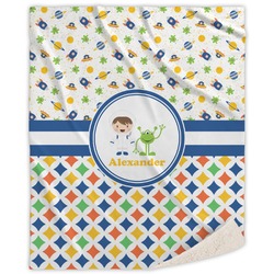Boy's Space & Geometric Print Sherpa Throw Blanket (Personalized)