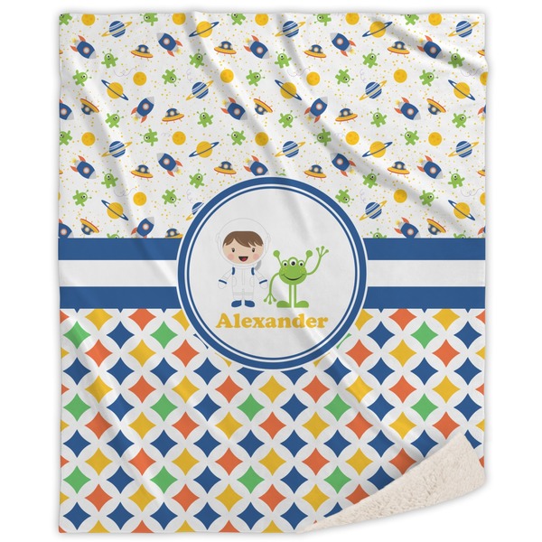 Custom Boy's Space & Geometric Print Sherpa Throw Blanket (Personalized)