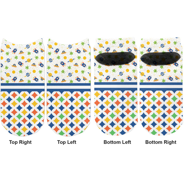 Boy's Space & Geometric Print Adult Ankle Socks - Double Pair - Front and Back - Apvl