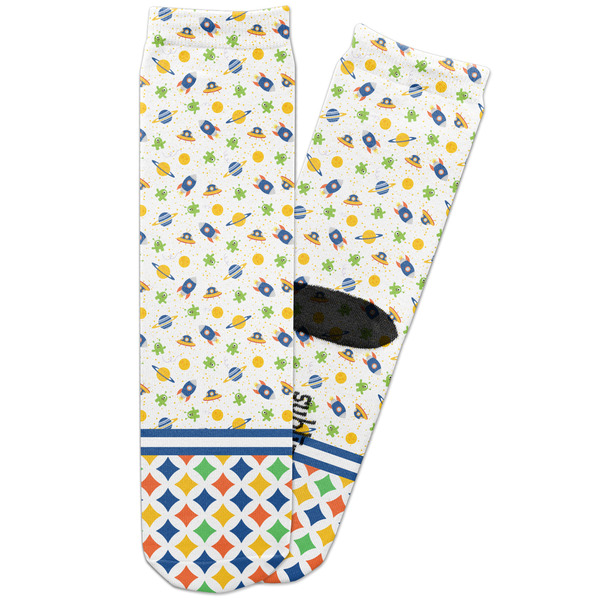 Custom Boy's Space & Geometric Print Adult Crew Socks