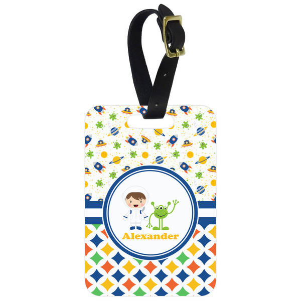Custom Boy's Space & Geometric Print Metal Luggage Tag w/ Name or Text