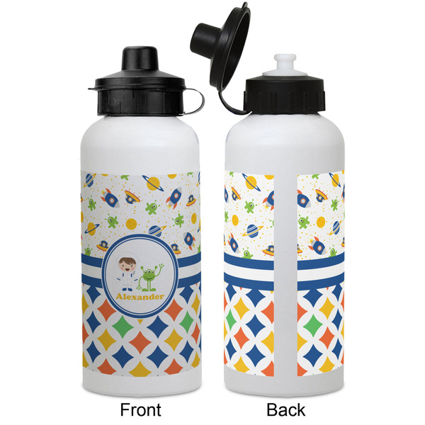 Boy's Space & Geometric Print Aluminum Water Bottle - White APPROVAL