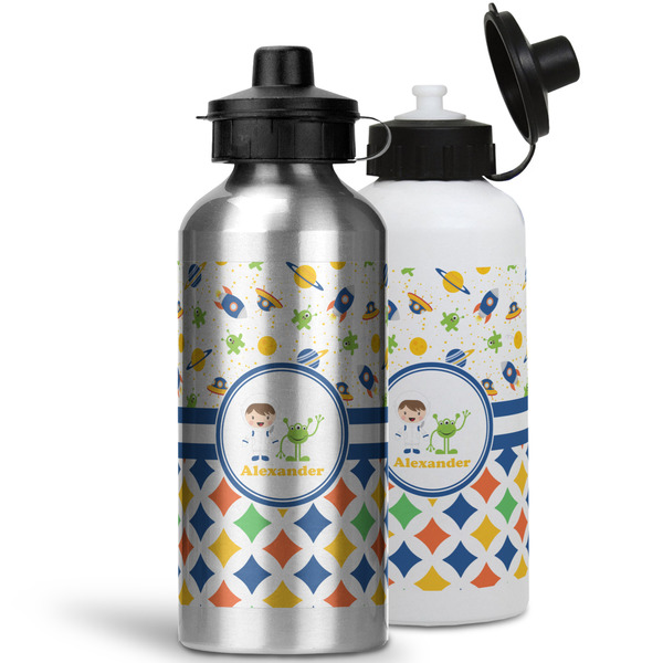 Boy's Space & Geometric Print Aluminum Water Bottles - MAIN (white &silver)
