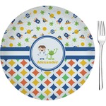 Boy's Space & Geometric Print Glass Appetizer / Dessert Plate 8" (Personalized)