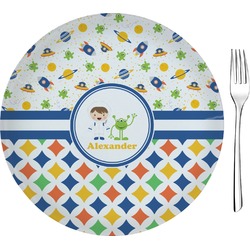 Boy's Space & Geometric Print 8" Glass Appetizer / Dessert Plates - Single or Set (Personalized)
