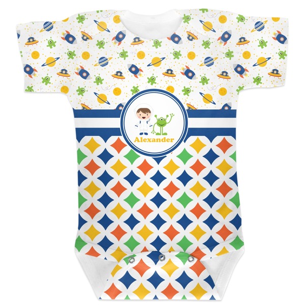 Custom Boy's Space & Geometric Print Baby Bodysuit 12-18 (Personalized)