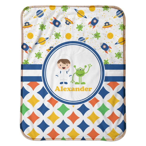 Boy's Space & Geometric Print Baby Sherpa Blanket - Flat