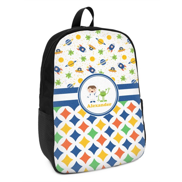 Custom Boy's Space & Geometric Print Kids Backpack (Personalized)