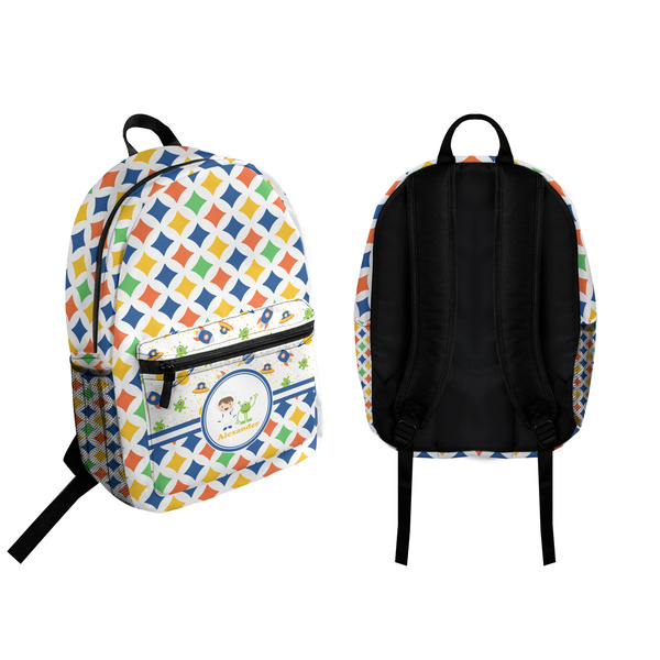 Boy's Space & Geometric Print Backpack front and back - Apvl
