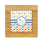 Boy's Space & Geometric Print Bamboo Trivet with Ceramic Tile Insert (Personalized)