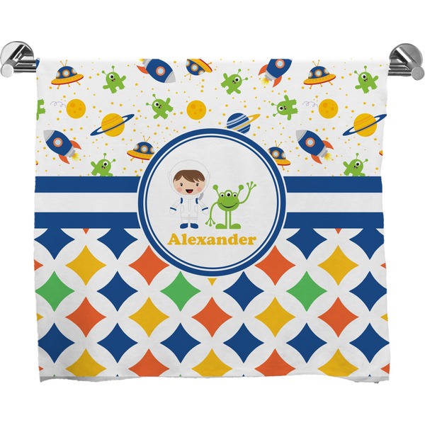 Custom Boy's Space & Geometric Print Bath Towel (Personalized)