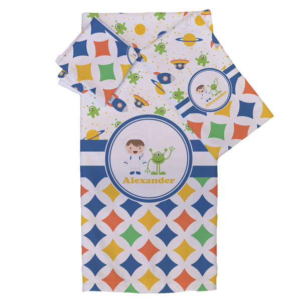 Custom Boy's Space & Geometric Print Bath Towel Set - 3 Pcs (Personalized)