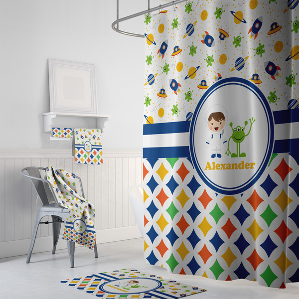 Boy's Space & Geometric Print Bath Towel Sets - 3-piece - In Context