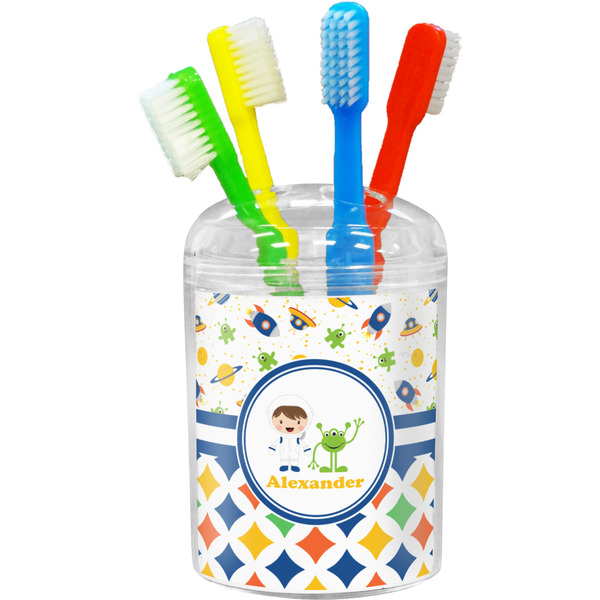 Custom Boy's Space & Geometric Print Toothbrush Holder (Personalized)
