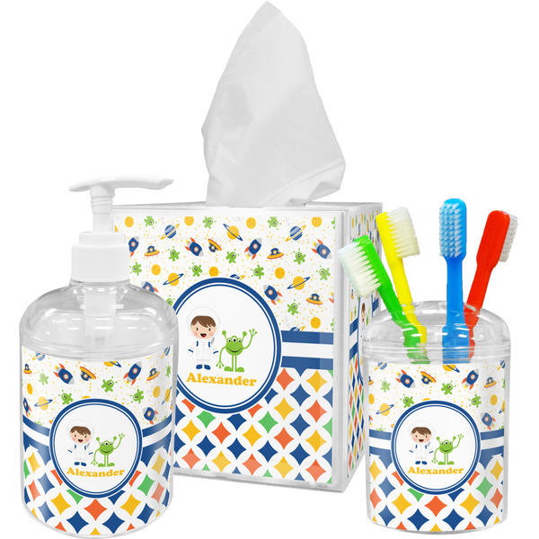 Boy's Space & Geometric Print Bathroom Accessories Set (Personalized)