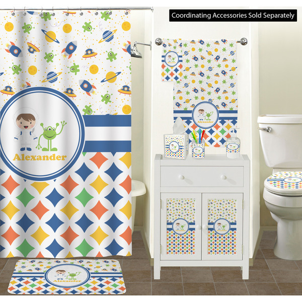 Boy's Space & Geometric Print Bathroom Scene