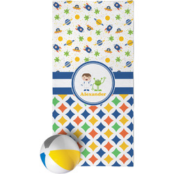 Boy's Space & Geometric Print Beach Towel (Personalized)