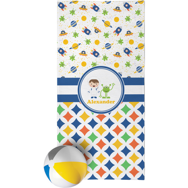 Custom Boy's Space & Geometric Print Beach Towel (Personalized)