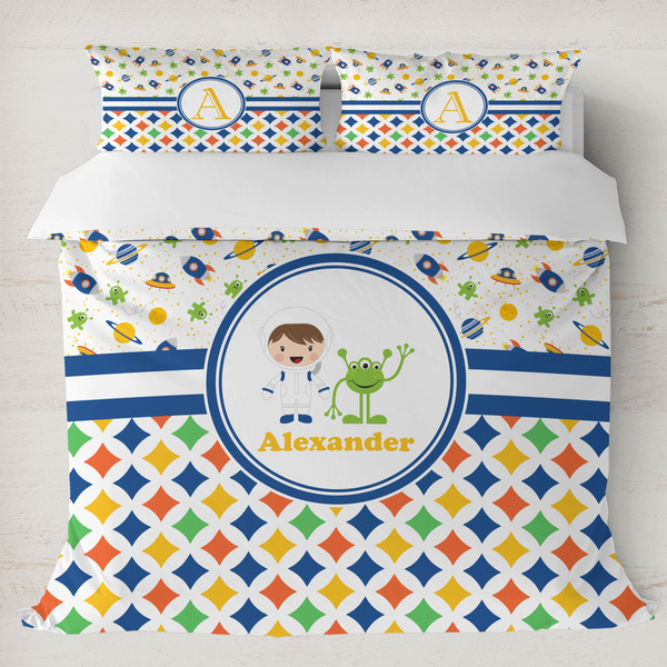 Custom Boy's Space & Geometric Print Duvet Cover Set - King (Personalized)