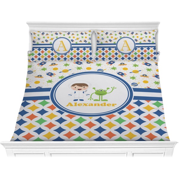 Custom Boy's Space & Geometric Print Comforter Set - King (Personalized)