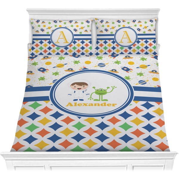 Custom Boy's Space & Geometric Print Comforter Set - Full / Queen (Personalized)