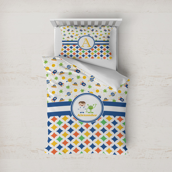 Custom Boy's Space & Geometric Print Duvet Cover Set - Twin (Personalized)