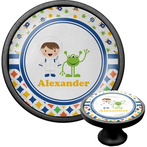 Custom Boy's Space & Geometric Print Cabinet Knob (Black) (Personalized)