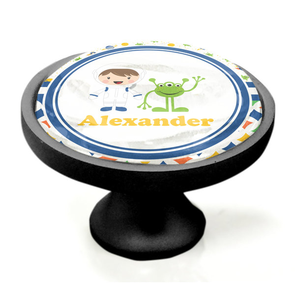 Boy's Space & Geometric Print Black Custom Cabinet Knob (Side)
