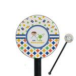 Boy's Space & Geometric Print 5.5" Round Plastic Stir Sticks - Black - Single Sided (Personalized)