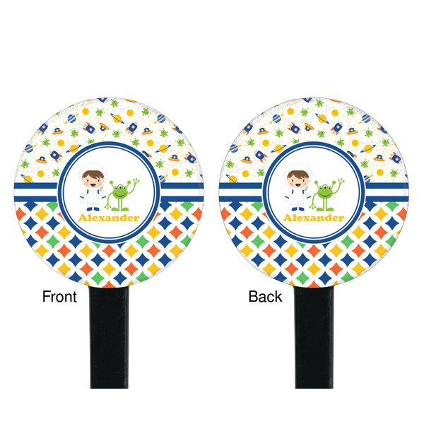 Boy's Space & Geometric Print Black Plastic 7" Stir Stick - Double Sided - Round - Front & Back