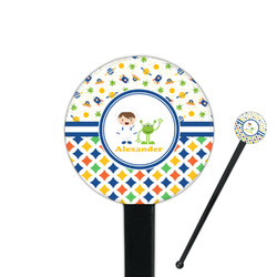 Boy's Space & Geometric Print 7" Round Plastic Stir Sticks - Black - Single Sided (Personalized)