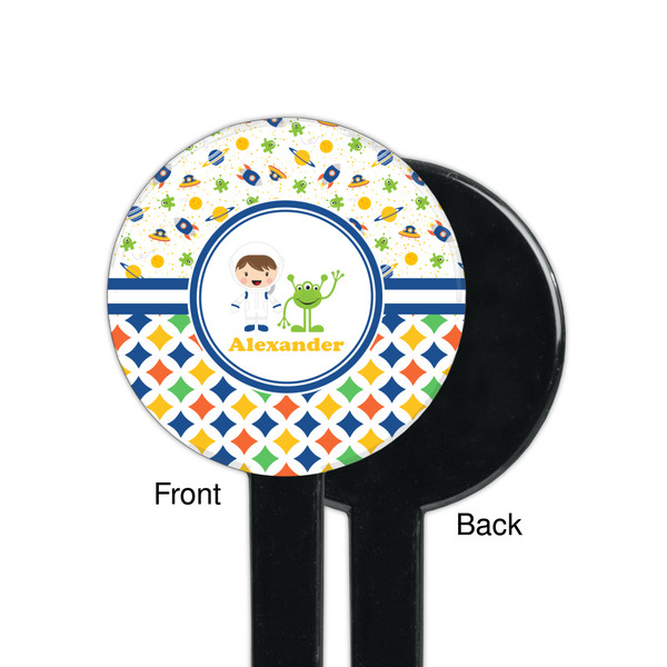 Boy's Space & Geometric Print Black Plastic 7" Stir Stick - Single Sided - Round - Front & Back