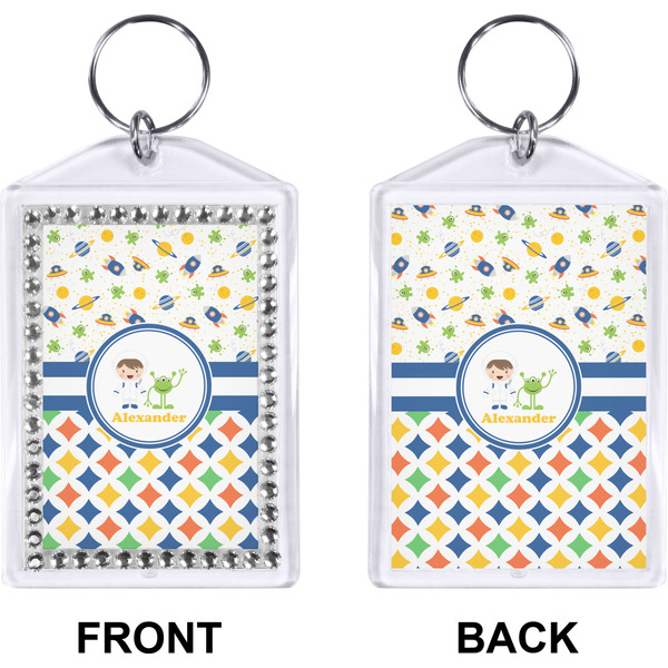 Boy's Space & Geometric Print Bling Keychain (Front + Back)
