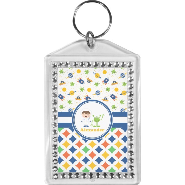 Custom Boy's Space & Geometric Print Bling Keychain (Personalized)