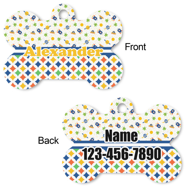 Boy's Space & Geometric Print Bone Shaped Dog ID Tag - Large - Approval