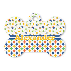 Boy's Space & Geometric Print Bone Shaped Dog ID Tag (Personalized)